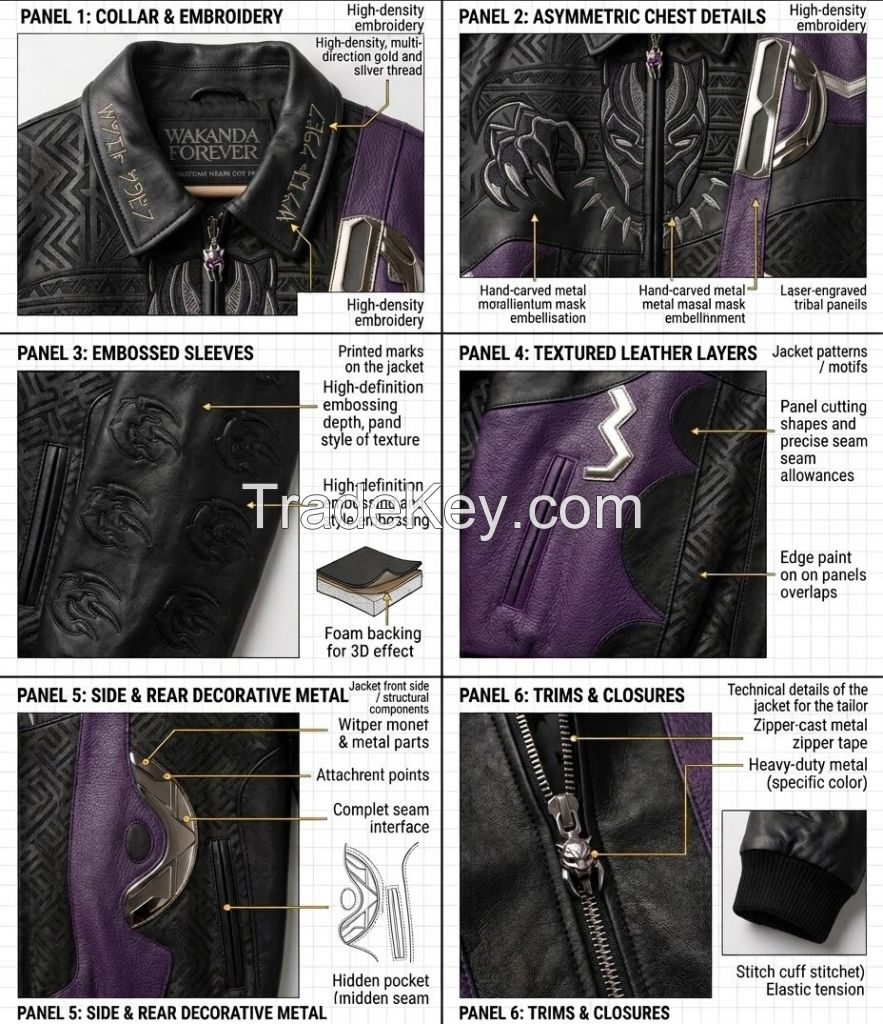Men's Black Panther Wakanda Forever Leather Bomber Jacket &acirc;€“ Premium Embossed Cosplay Biker Jacket