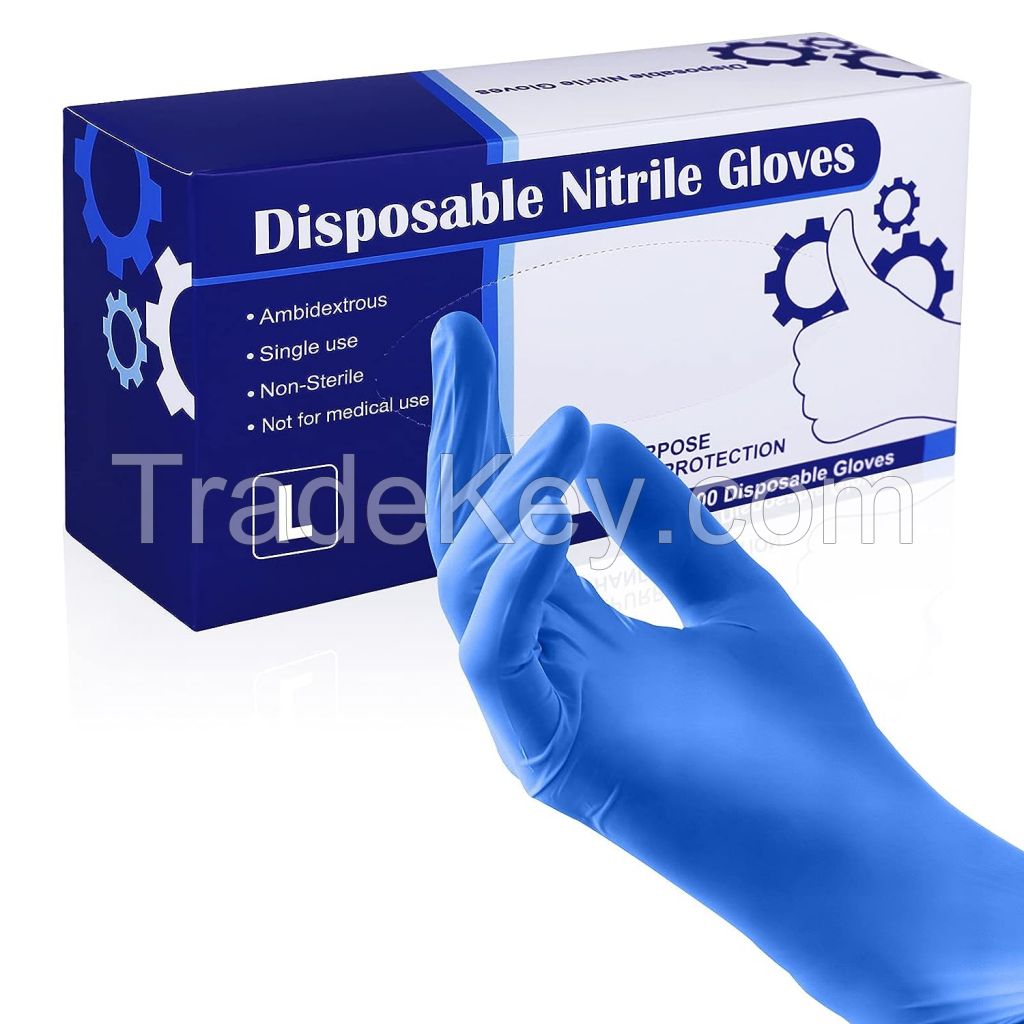 In stock food grade nitrile gloves powder free blue hand protection wholesale disposable low price fast delivery for sale