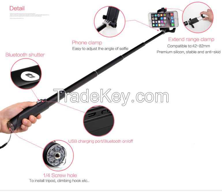 the newest bluetooth selfie stick, Wireless bluetooth shutter monopod