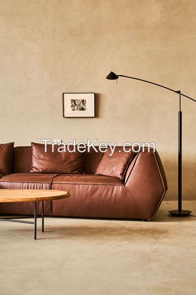 High - end Genuine Leather Sofa with Wabi - sabi Style