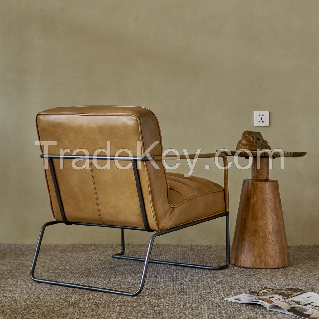  Brown Color Genuine Leather Chair with Italian Retro Style