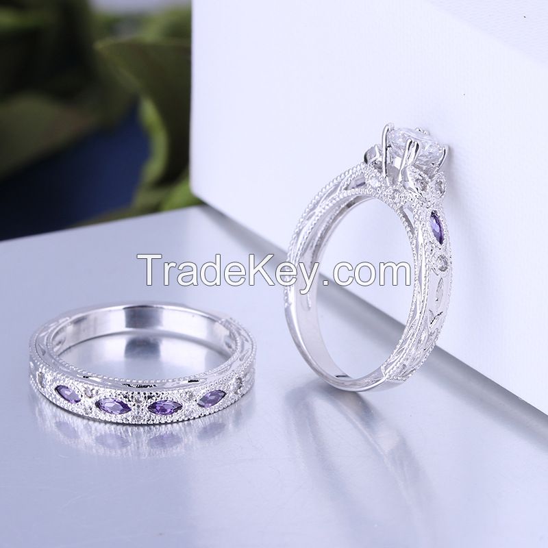 925 Silver Sterling Ring Set for engagement and wedding gift jewelry