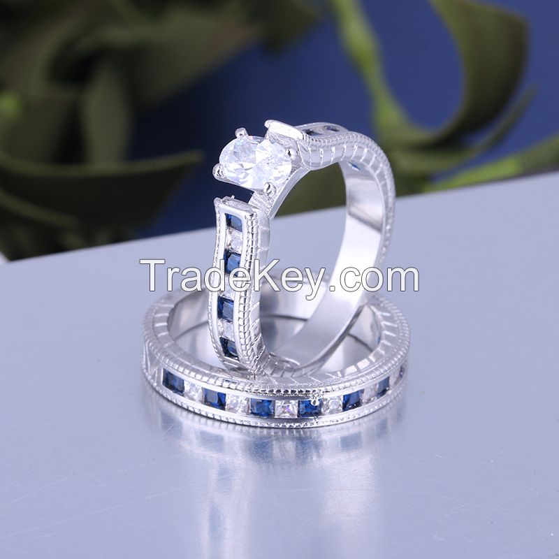 925 Silver Sterling Ring Set for Women  wedding rings with sapphire