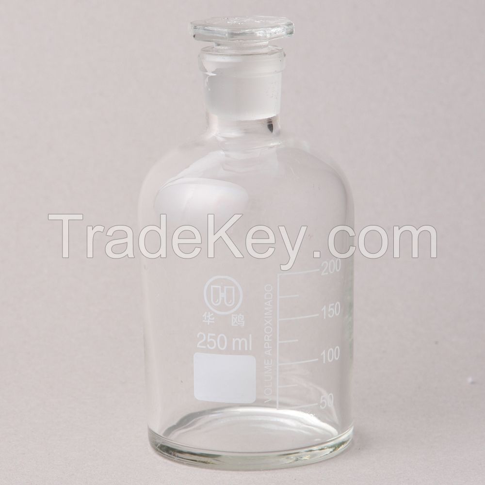 HUAOU Reagent bottle, clear glass, narrow mouth with ground-in glass or plastic stopper