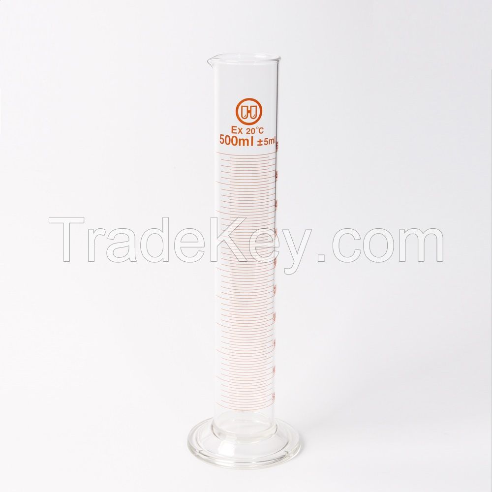 HUAOU Measuring Cylinder, with spout and graduation, with glass round base or plastic hexagonal base