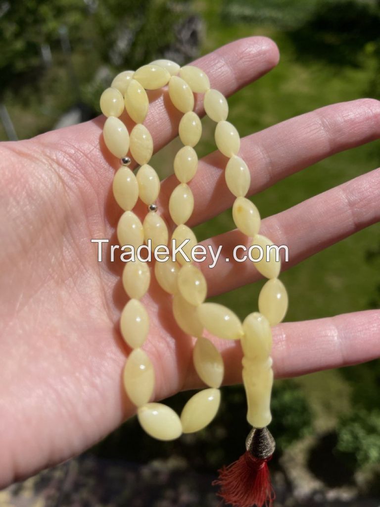 Natural Amber Rosary Olive-Shaped Landscape