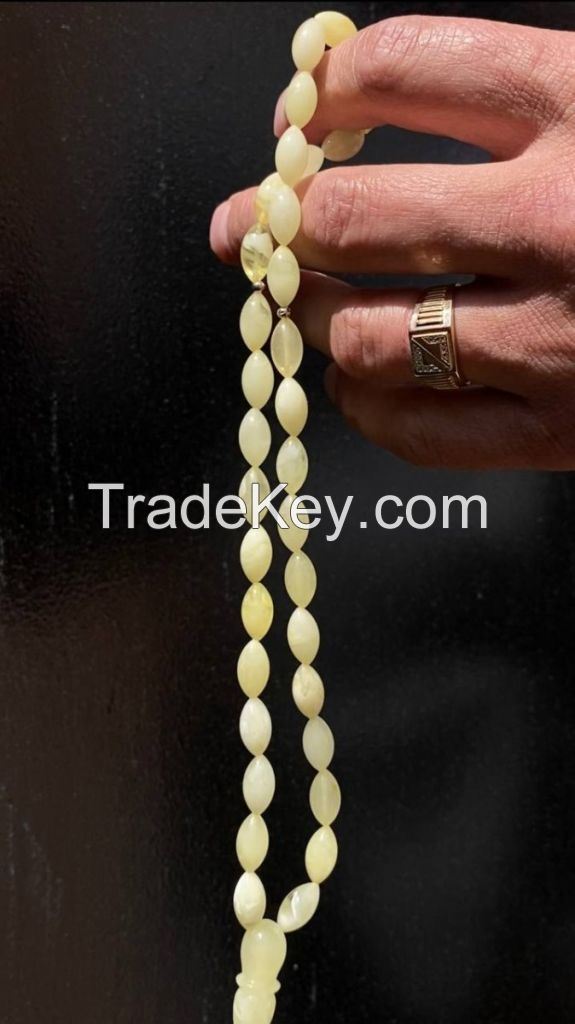 Natural Amber Rosary Olive-Shaped Landscape