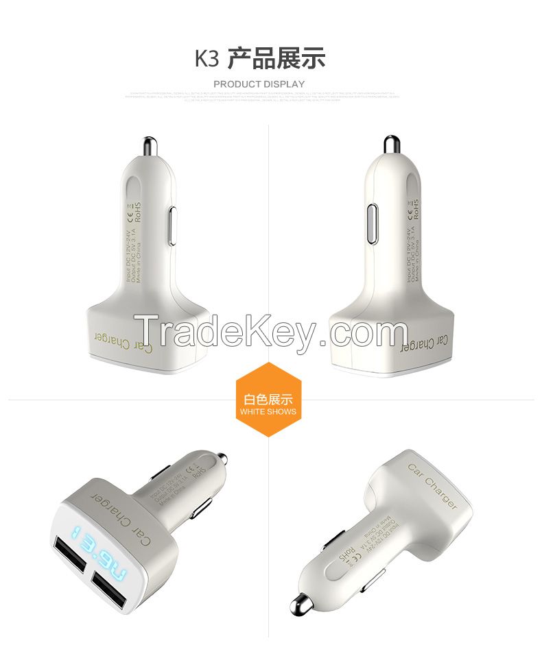 2-port 3.1A Car Charger with Charging Current, voltage and in-car Temperature Display