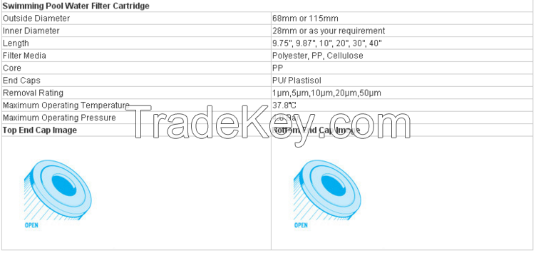 Water Filter With Pleated Large Area Used For Swimming Pool