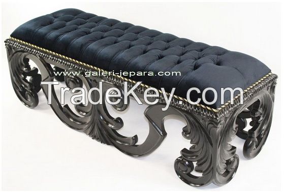 Carving Stool / Ottoman for Bedroom - Elegant Antique Sofa - Stool with Leather Seat