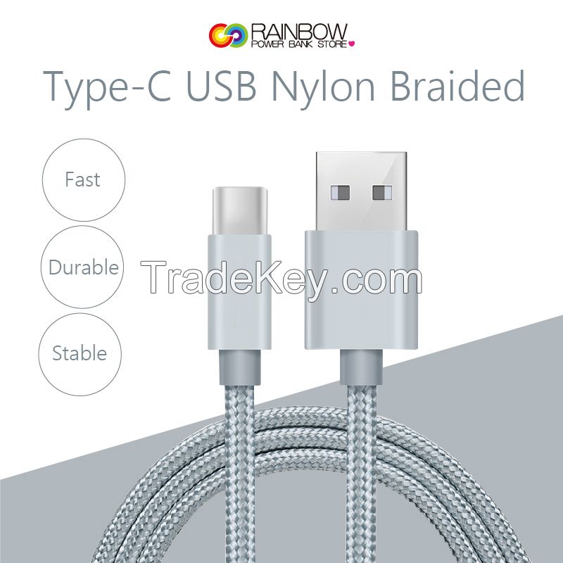 USB Type-C Cable, Rainbow USB Type-C Cable Fast Charger Nylon Braided Cord for Samsung Galaxy S8 S8 Plus, LG G6 G5 V20, Google Nexus 5X/6P, Nintendo Switch, MacBook and More