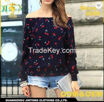 Ladies designer long sleeve off shoulder satin formal top sexy blouse