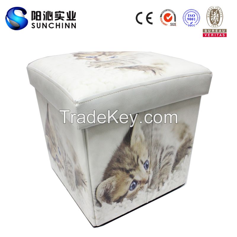 MDF Folding Foot Ottoman Trunk with Storage and Decoration Function (SCFT00004)