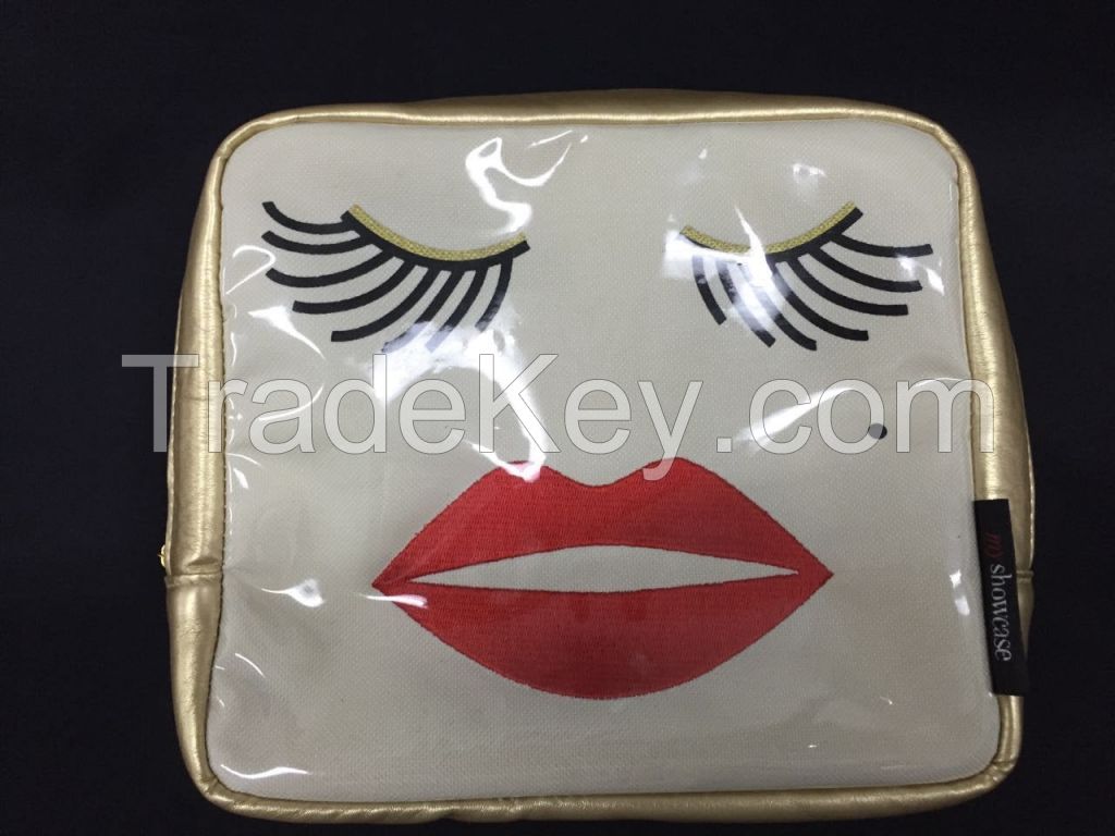 eyelash lip cosmetic wash bag, embroidered makeup bag