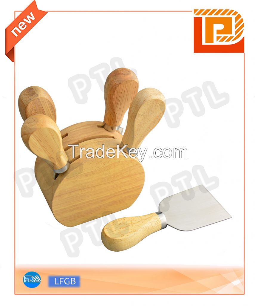 rubber wood cheese set with rounded stand(6 pieces)