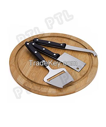 PP-handle cheese knife&amp;soatula with bamboo chopping board(4 pieces) 