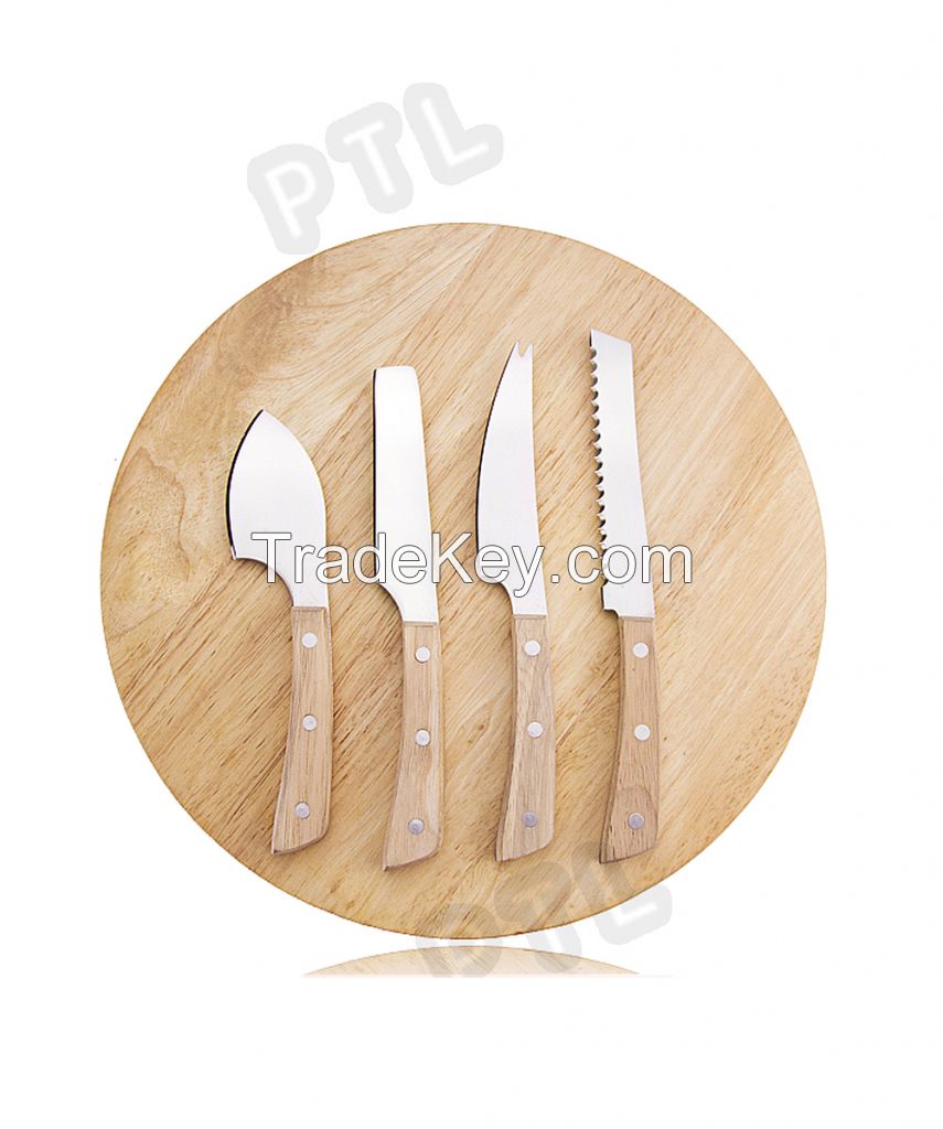 Stainless steel cheese knife&amp;fork with wooden chopping board(5 pieces) 