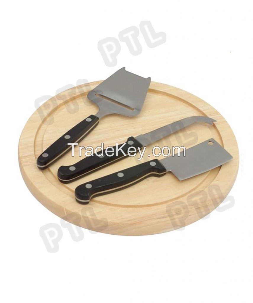 PP-handle cheese knife&amp;soatula with lovely wooden chopping board(4 pieces) 