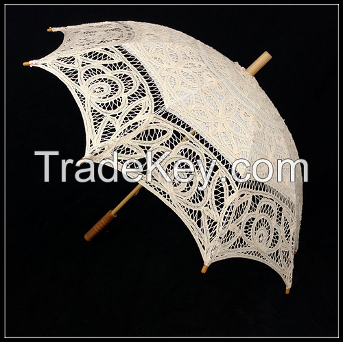 100% Hand Made Lace Sun Umbrella For Western Court Weddings White 