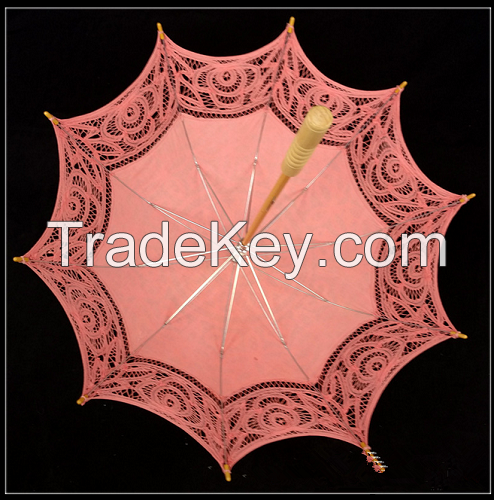 Western Style Handmade Sun Umbrella With Lace Coral