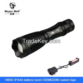 Aluminum alloy 18650 rechargeable waterproof camping led flashlight