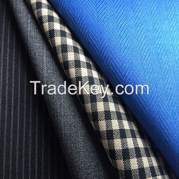 china supplier herringbone HBT tartan check stripe mixed polyester wool men suiting fabric