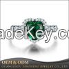 Hot Selling Romantic Women 18k White Gold Plating Gemstone 925 Sterling Silver Green Stone Heart Ring