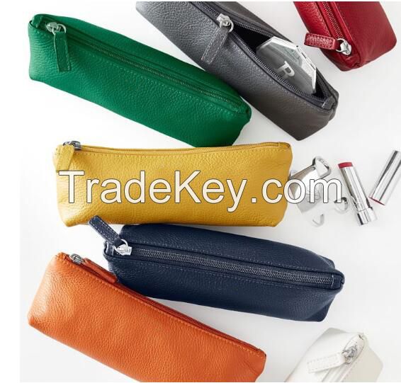 wholesale leather travel cosmetic zipper case bag makeup case/leather