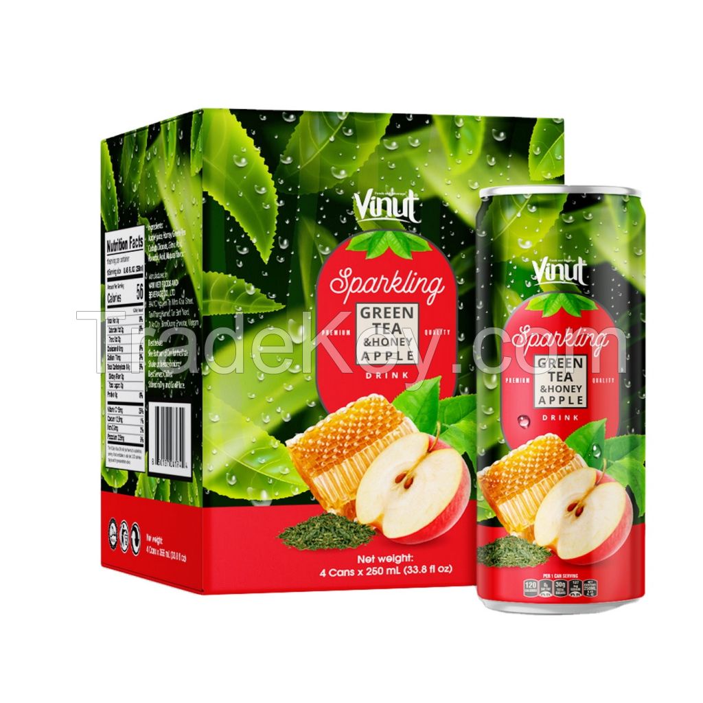 250ml Carbonated drinks VINUT Box 4 Cans Green tea  Honey Apple White Label Factory