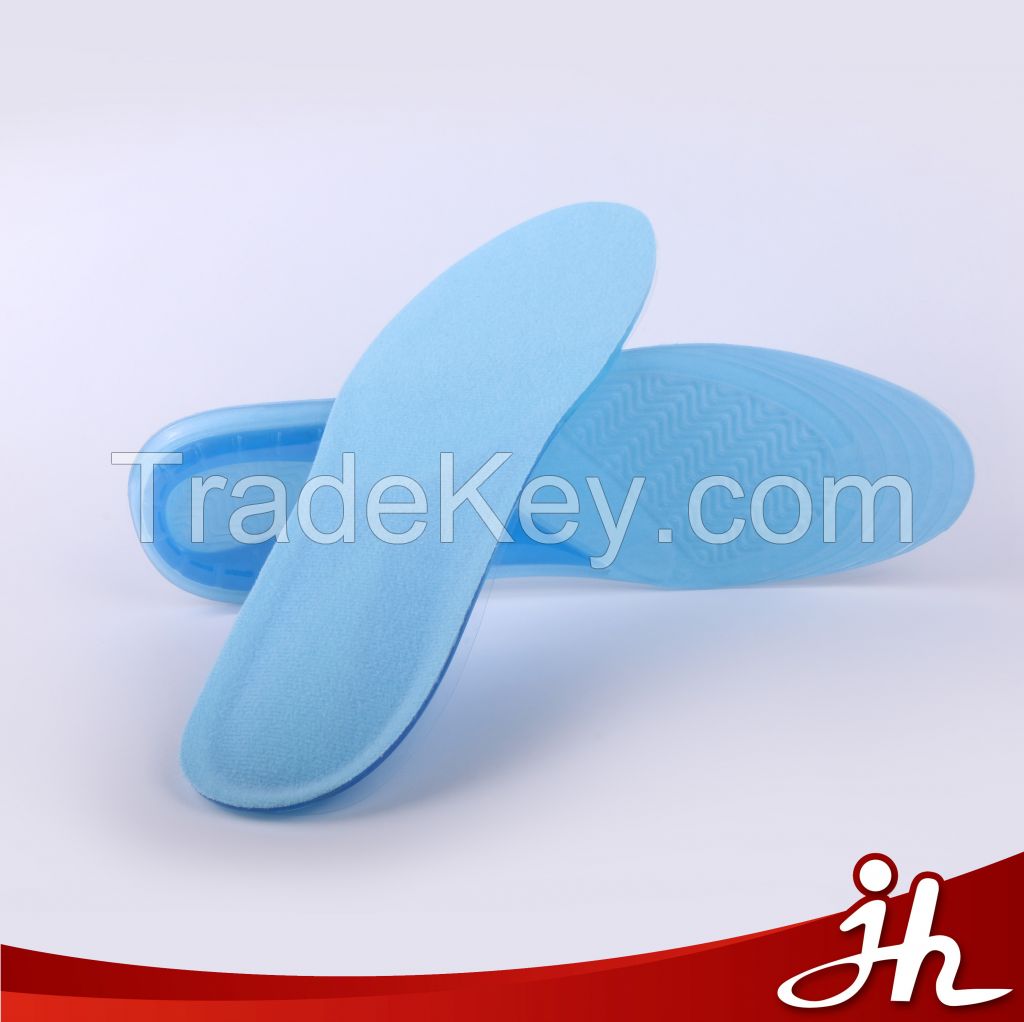 JHT-003 Jianhui new arrival high quality foot care shock absorption sports blue silicone gel insole manufacturer