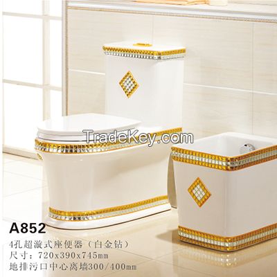 Modern Style Gold &amp;amp; White Diamond Pattern Design Sitting Toilet Best Quality Sanitary Ware