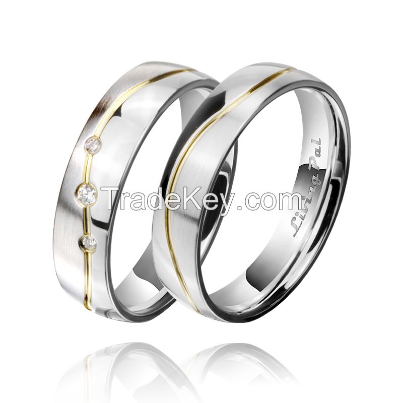 Living Pal Gold plated Line Polished &amp; Matte Finished Platinum Plated Diamond Silver couple Ring Wedding Bands