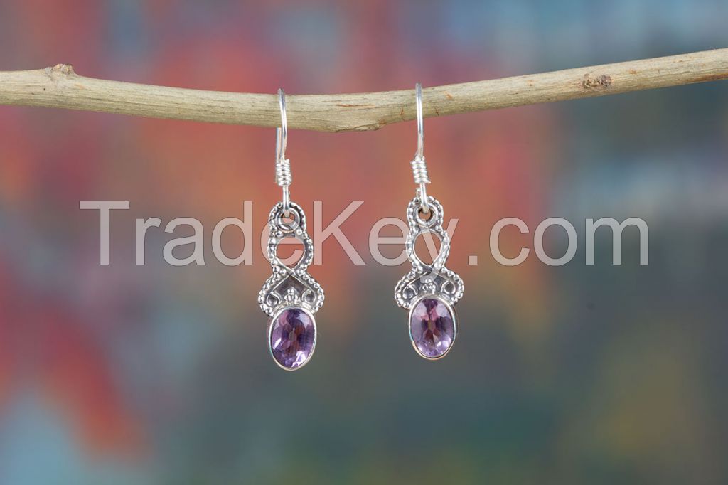 Wholesale 925 Sterling Silver Amethyst Gemstone Earring