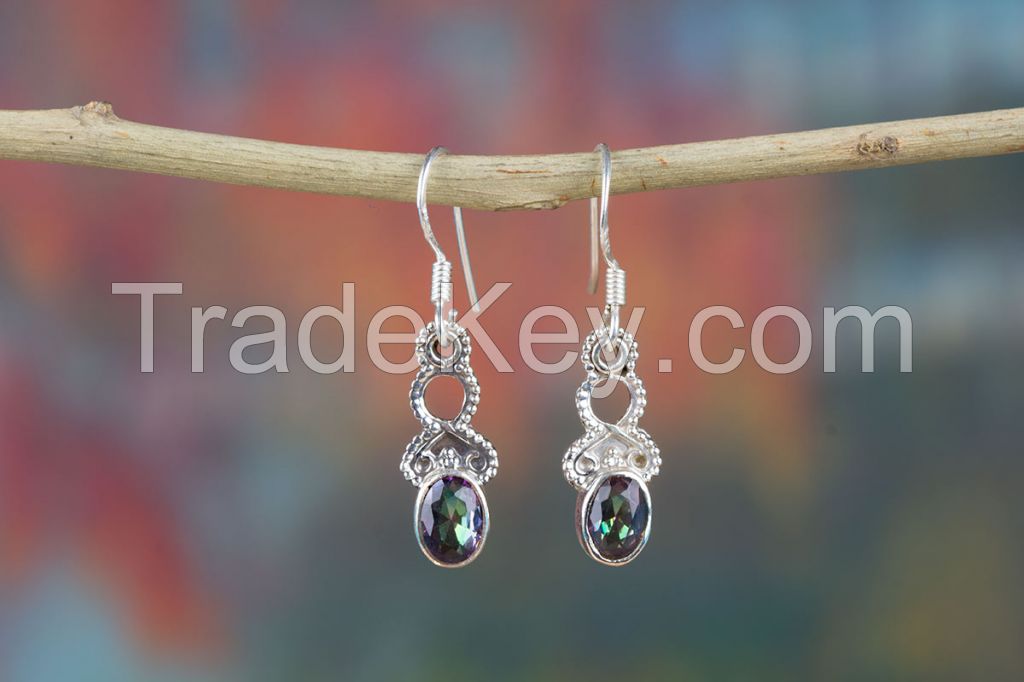 Wholesale 925 Sterling Silver Mystic Topaz Gemstone Earring