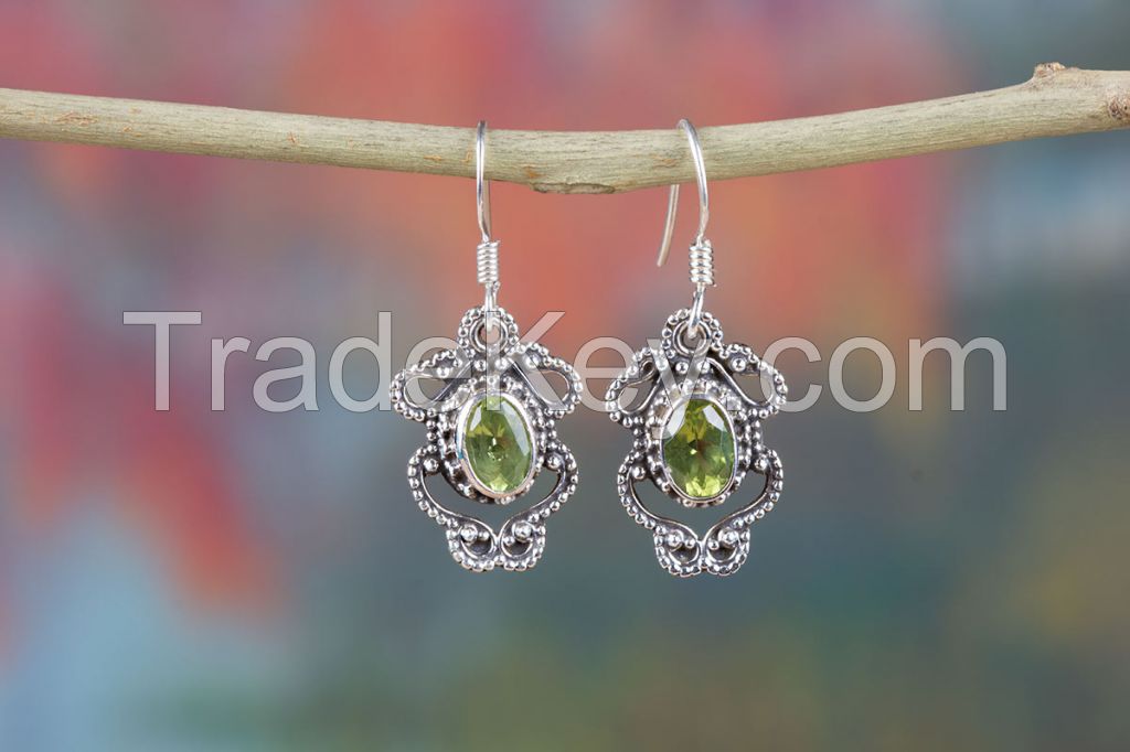 Wholesale 925 Sterling Silver Faceted Peridot Gemstone Earring