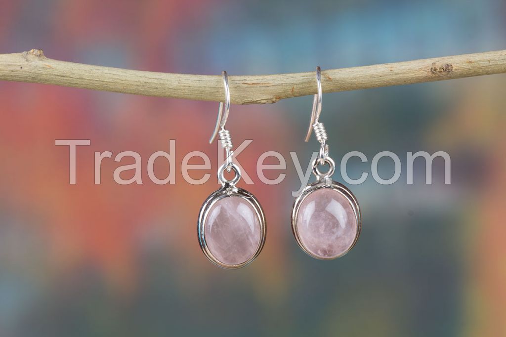 Wholesale 925 Sterling Silver Rose Quartz Gemstone Earring