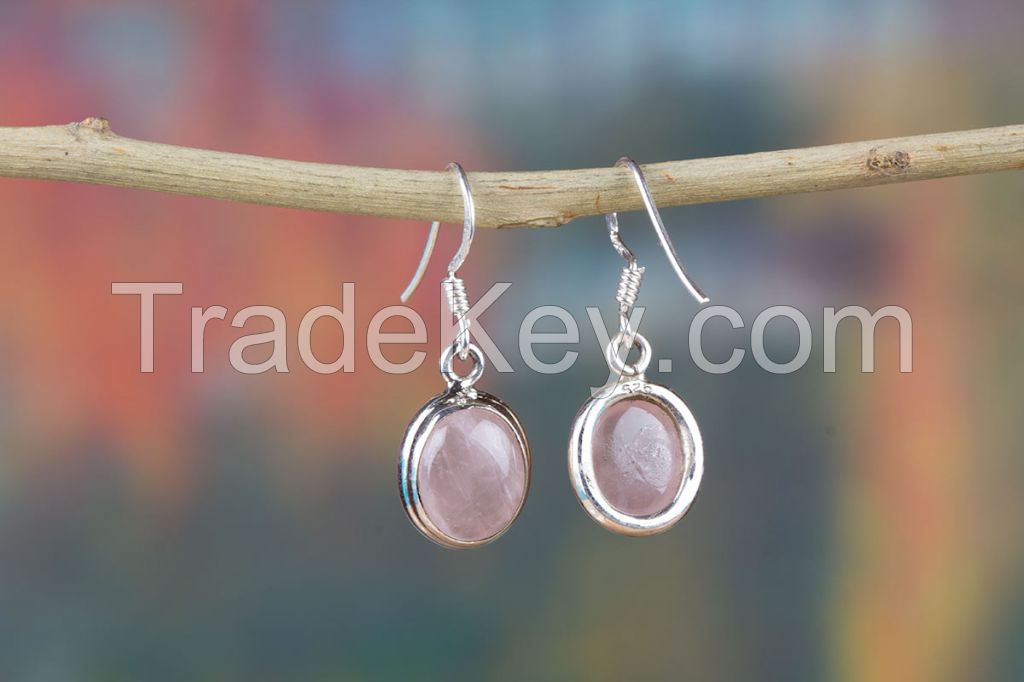 Wholesale 925 Sterling Silver Rose Quartz Gemstone Earring