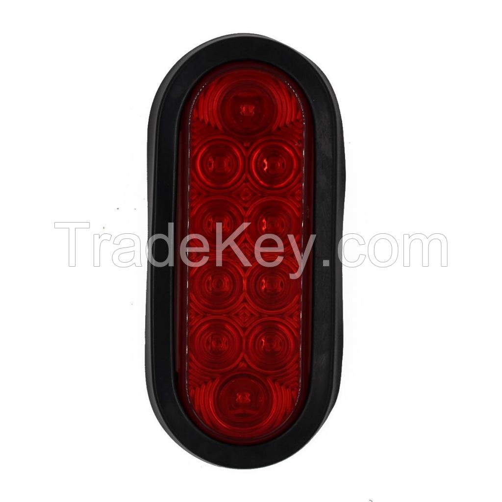 LED 6'' Sealed Oval Stop, Turn , Tail Light With Grommet and Plug -  Red