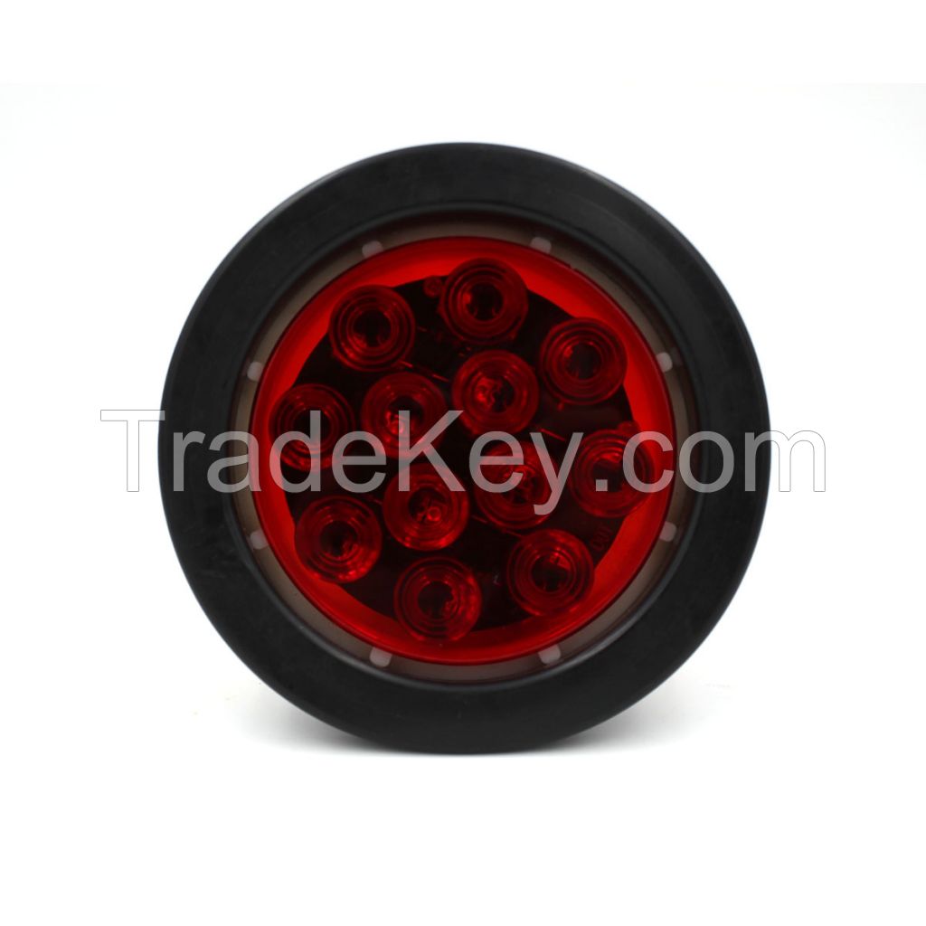 LED 4" Sealed Round Stop, Turn, Tail Light With Grommet and Plug -  Red