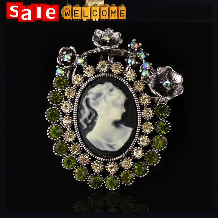 Crystal Green Rhinestone Flower Cameo Brooch Pin Jewelry Gift Wholesal