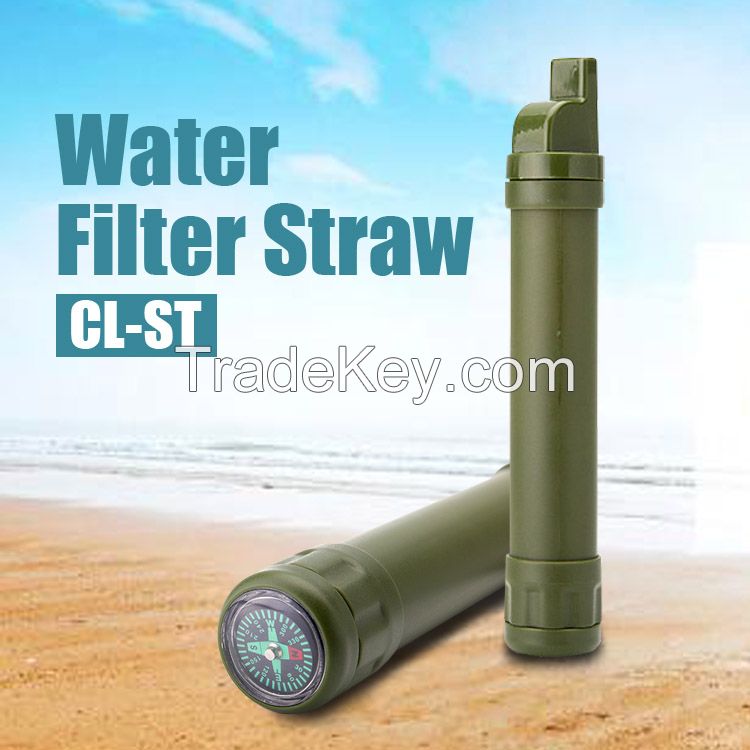 Outdoor Survival Portable Water Filter Straw BPA Free with Compass &amp; Mirror