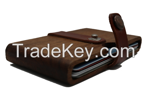 Slim Front Pocket Wood Wallet with Leather Band