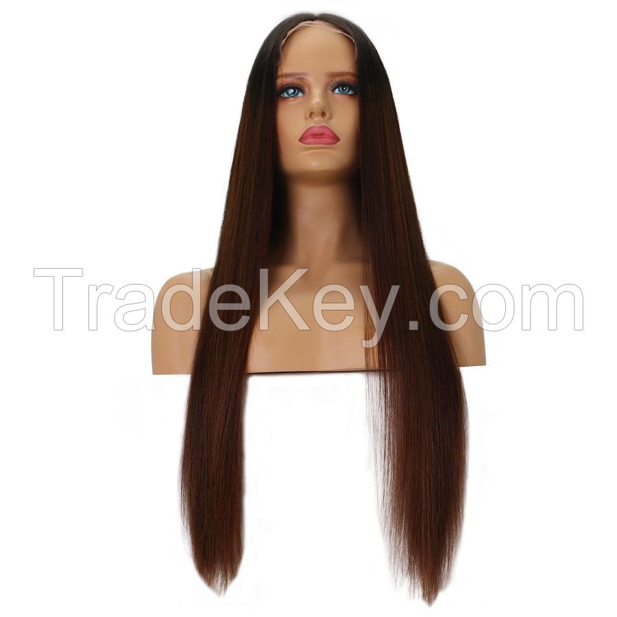 best selling long straight brown hair human wigs for black women