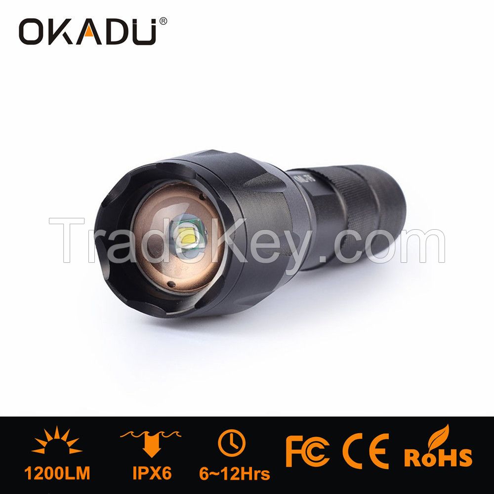 OKADU OK-ZT05 Rechargeable 18650 LED Flashlight 1200Lumen CREE XM-L T6 LED Tactical Flashlight Torch