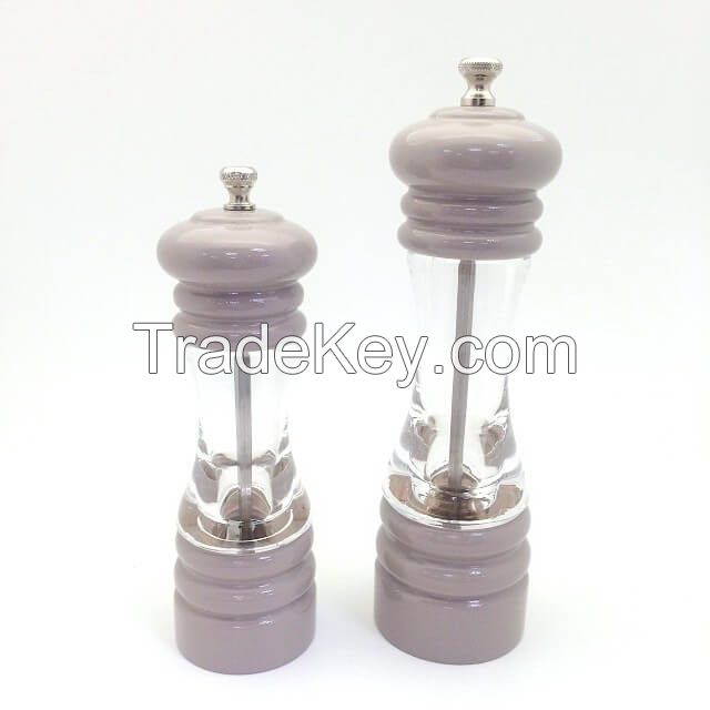 [Holar] Taiwan Made Clear Body Wooden Salt and Pepper Grinder Set