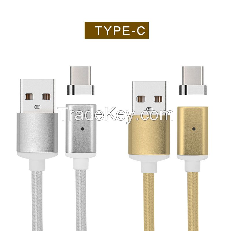 Newest fast charging magnetic cable android micro usb to type c nylon braided cable for sale