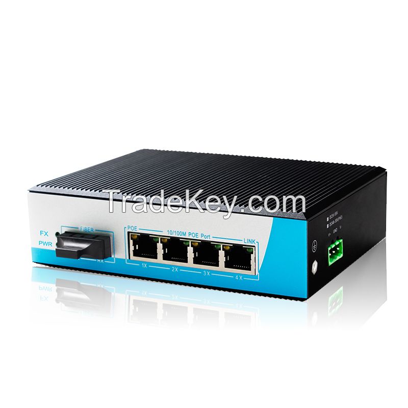 10/100/1000Mbps 4 port industrial poe media converter / poe switch  Gigabit Single Fiber port