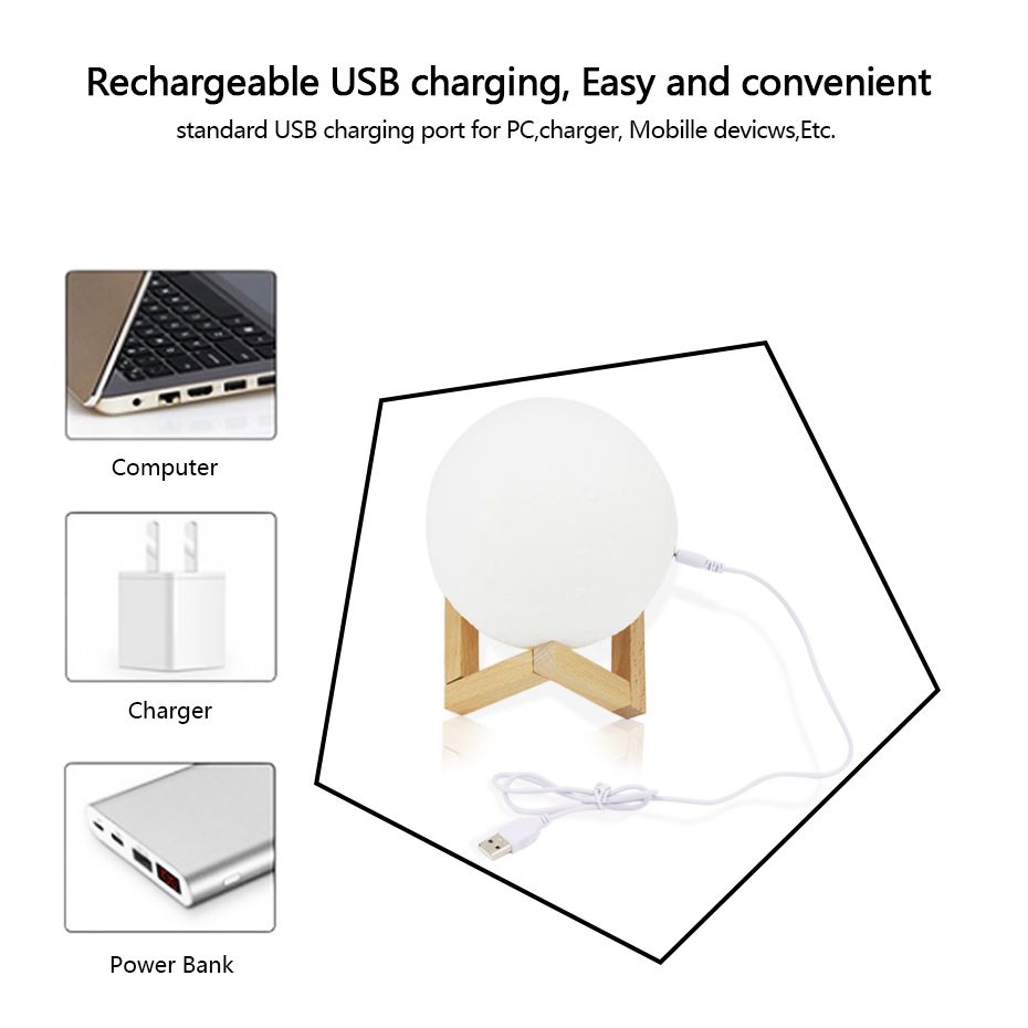 3D Print USB Charging Moon Night Lamp Moon Lamp Color Change Lunar Dimmable Touch Moon Light For Bedroom Decoration Gift