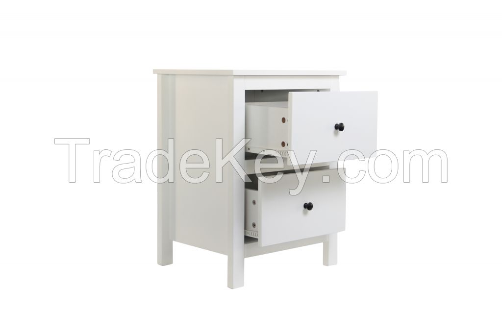 White Side End Table Nightstand With 2 Drawers