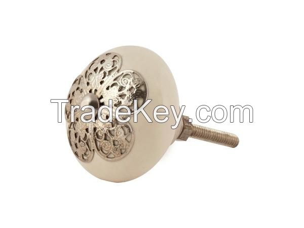 Metal Stamped Ivory Knob, Set of 4